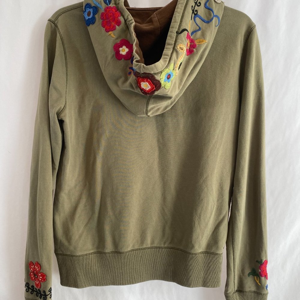 SOLD Lucky Brand Embroidered Khaki Green Zip Front Hoodie Sweatshirt NWOT - Picture 10 of 14